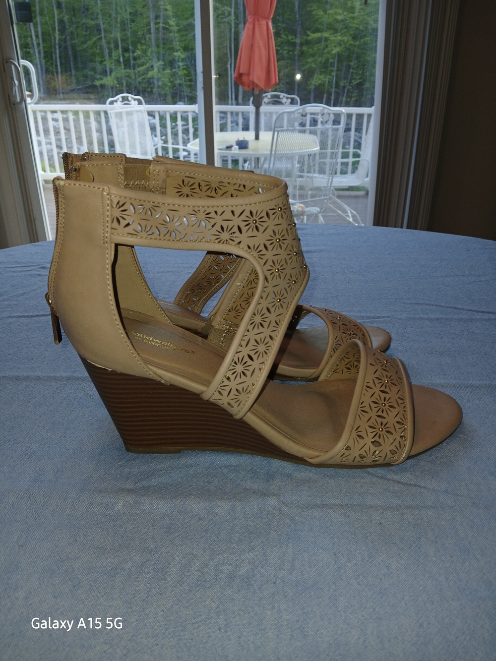 coudwalkers Beige Laser-Cut Wedge Sandals